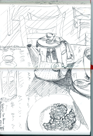 Ink sketch: Ruskin's Tea Rooms.